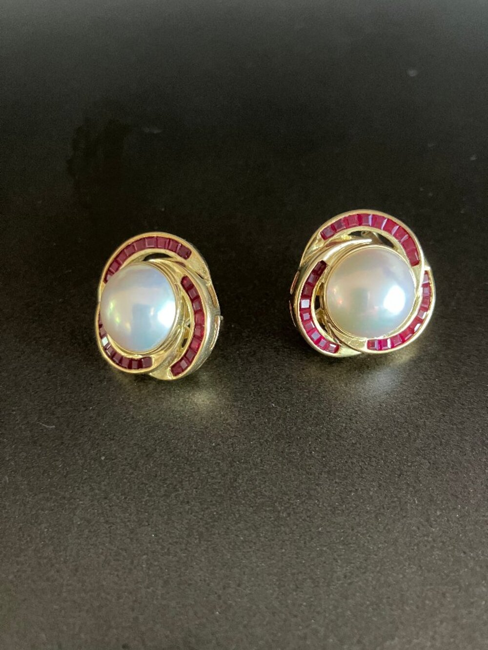 AUTHENTIC PEARL AND RUBY PIERCED EARRINGS